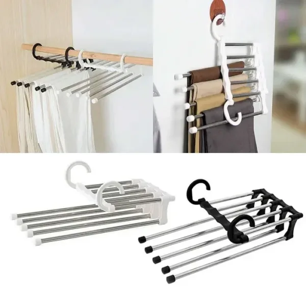5-in-1 Stainless Steel Cloth Hanger – Multi-Layer Space Saving Wardrobe Organizer (Random color-Pack of 1)