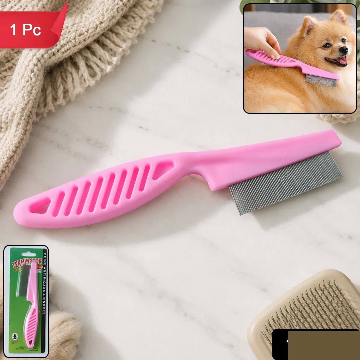 Dog Hair Remover Comb Pet Grooming Shedding Tool Fur Cleaning Brush (1 Pc) - Detailed Feature View 1