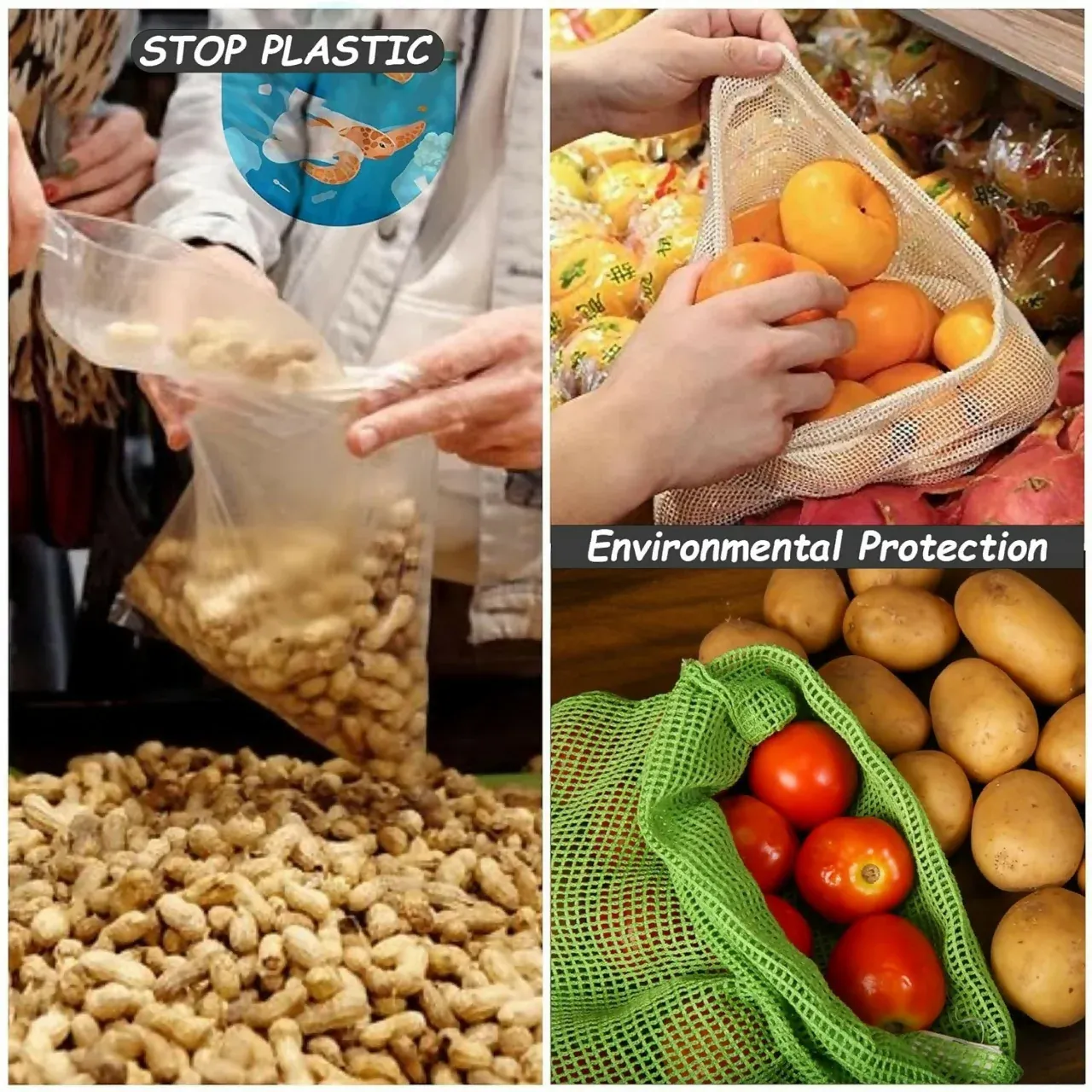 Vegetable Storage Bag Set – 3 Sizes with Drawstring Closure - Detailed Feature View 3