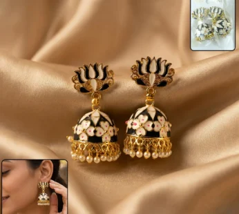 Grey Lotus Jhumka Earrings – Elegant Pearl-Accented Design