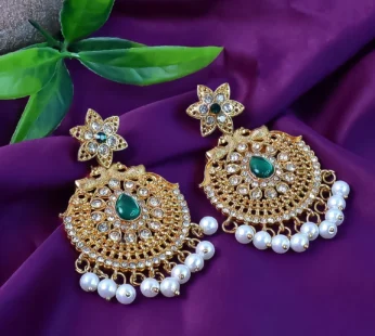 Peacock Design American Diamond Pearl Earrings – Elegant Dangle Pair