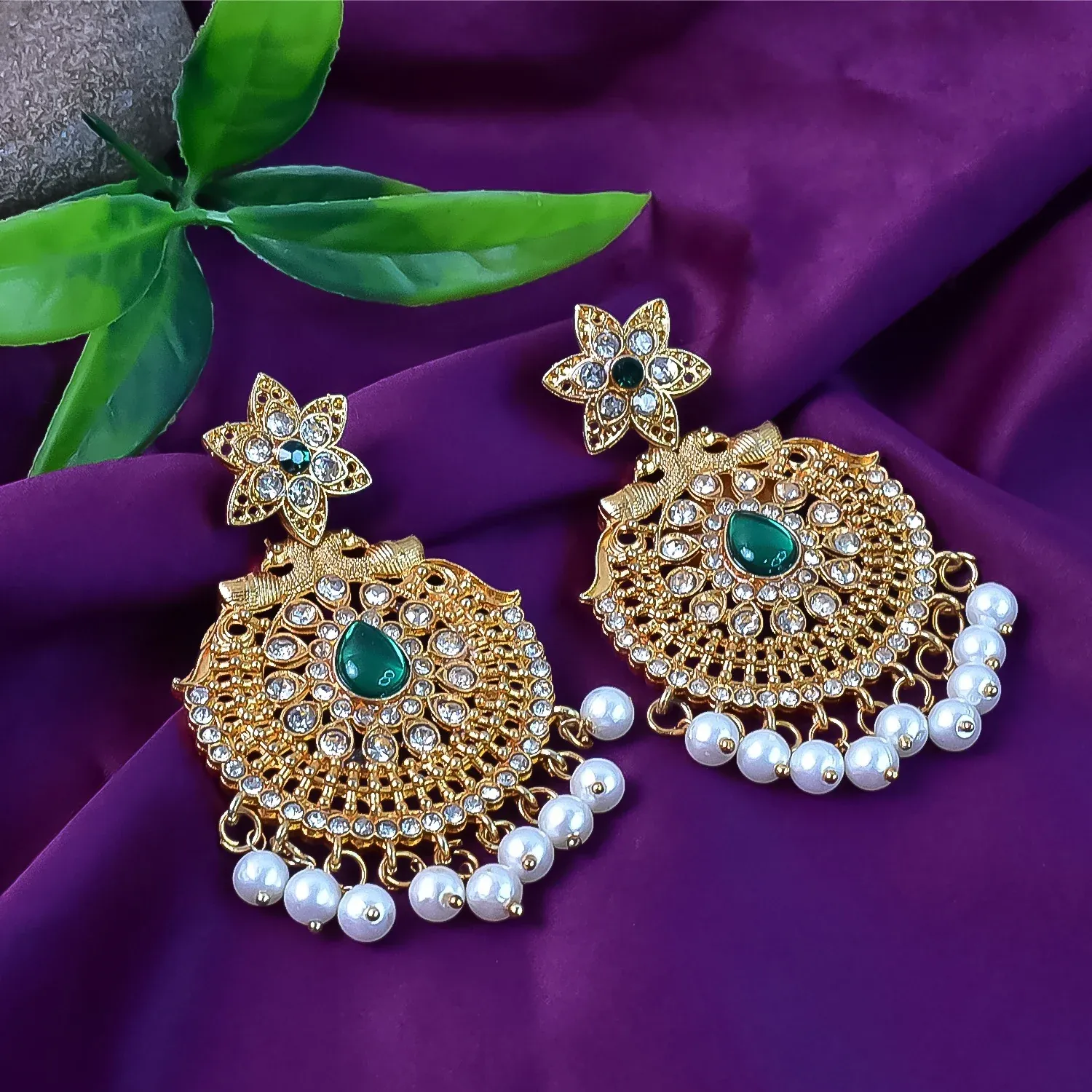 Premium Peacock Design American Diamond Pearl Earrings – Elegant Dangle Pair - Buy Online at Alikart