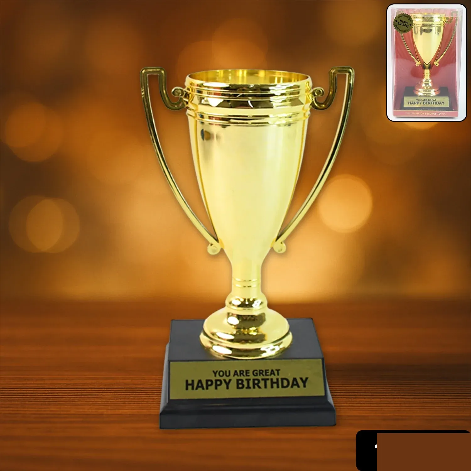 Golden Birthday Trophy – Premium Plastic Award with Base - Detailed Feature View 1