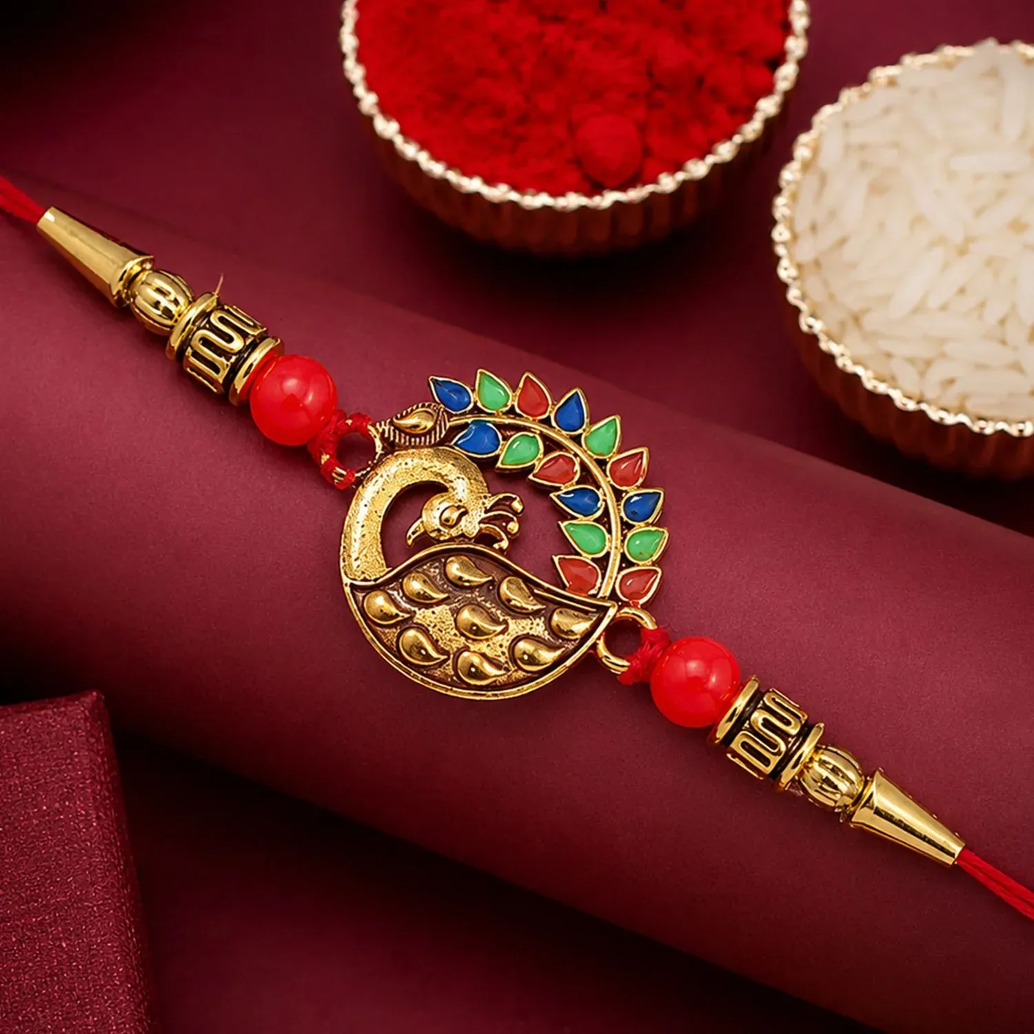 Premium Peacock Rakhi – Golden Enamel Work for Rakshabandhan - Buy Online at Alikart