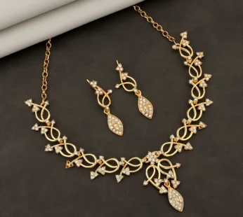 Gold-Toned Ruby & American Diamond Necklace Set – Elegant Vine Design