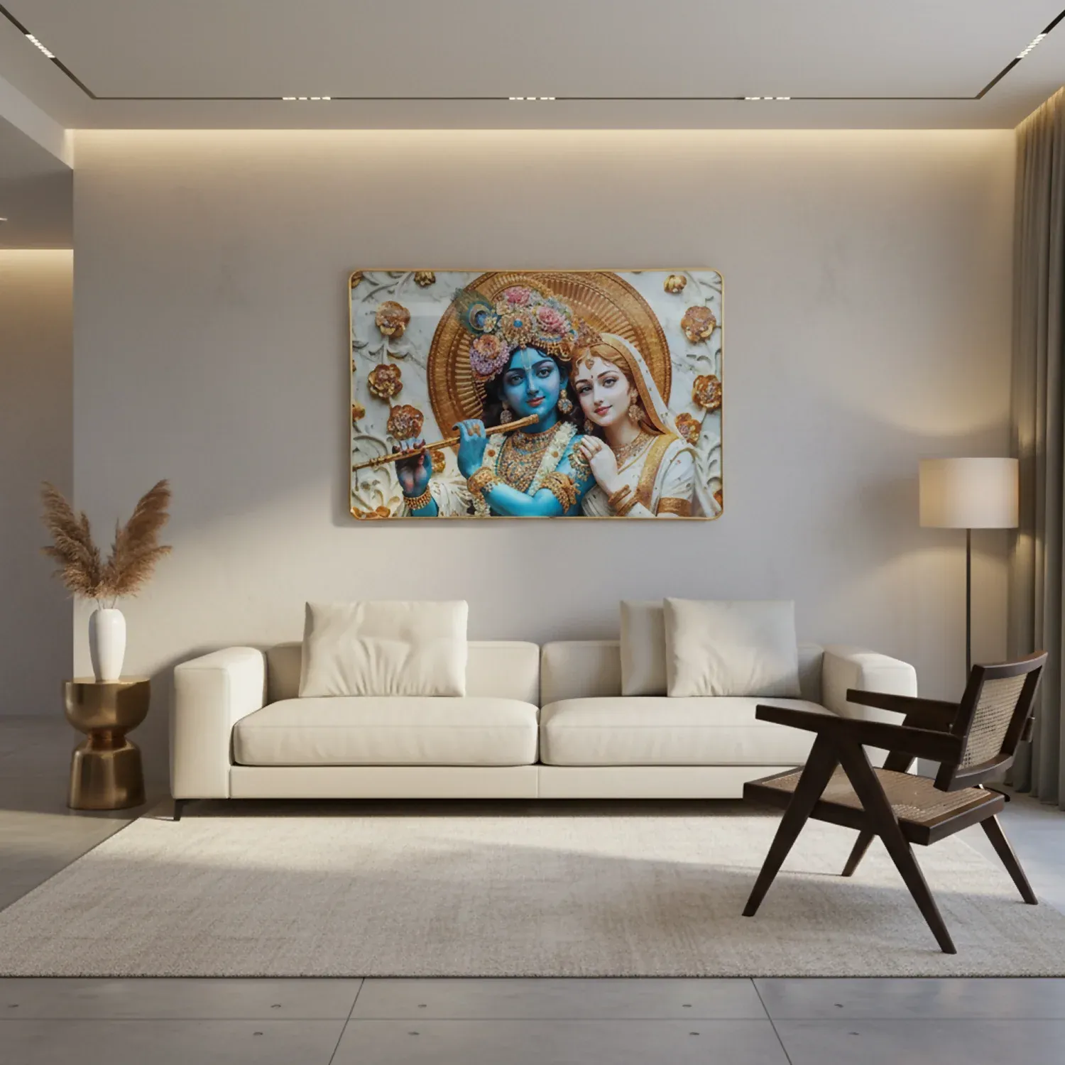 Radha Krishna Wall Art – Elegant Spiritual Home Decor for Serenity - Detailed Feature View 2