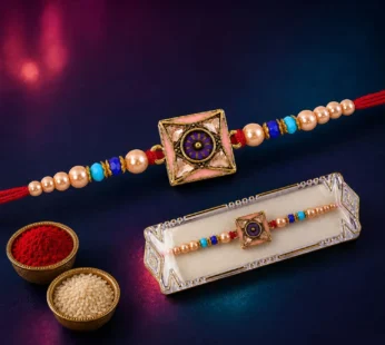 Royal Purple Meenakari Square Designer Rakhi for Brother with Pearls
