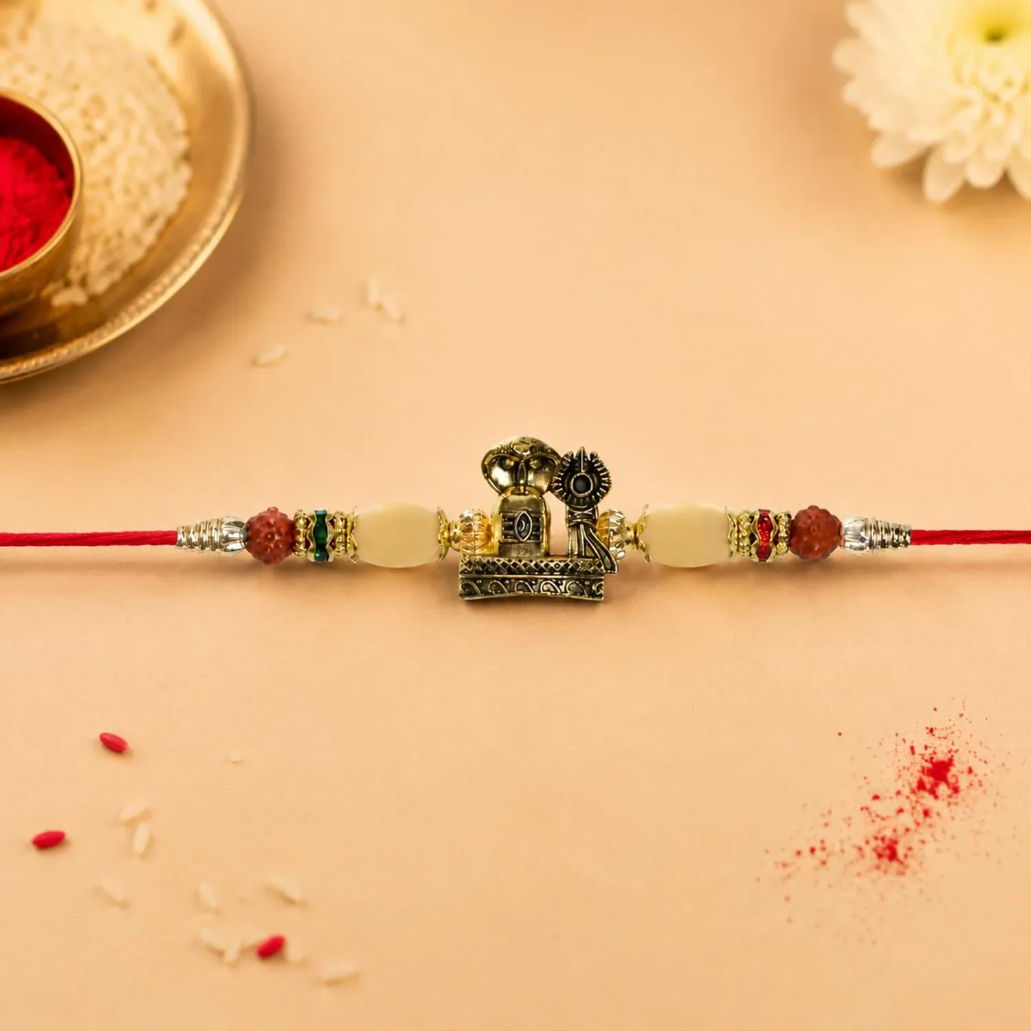 Multicolor Floral, Deity Bracelet Rakhi with Turtle Thali – Raksha Bandhan Combo - Detailed Feature View 5