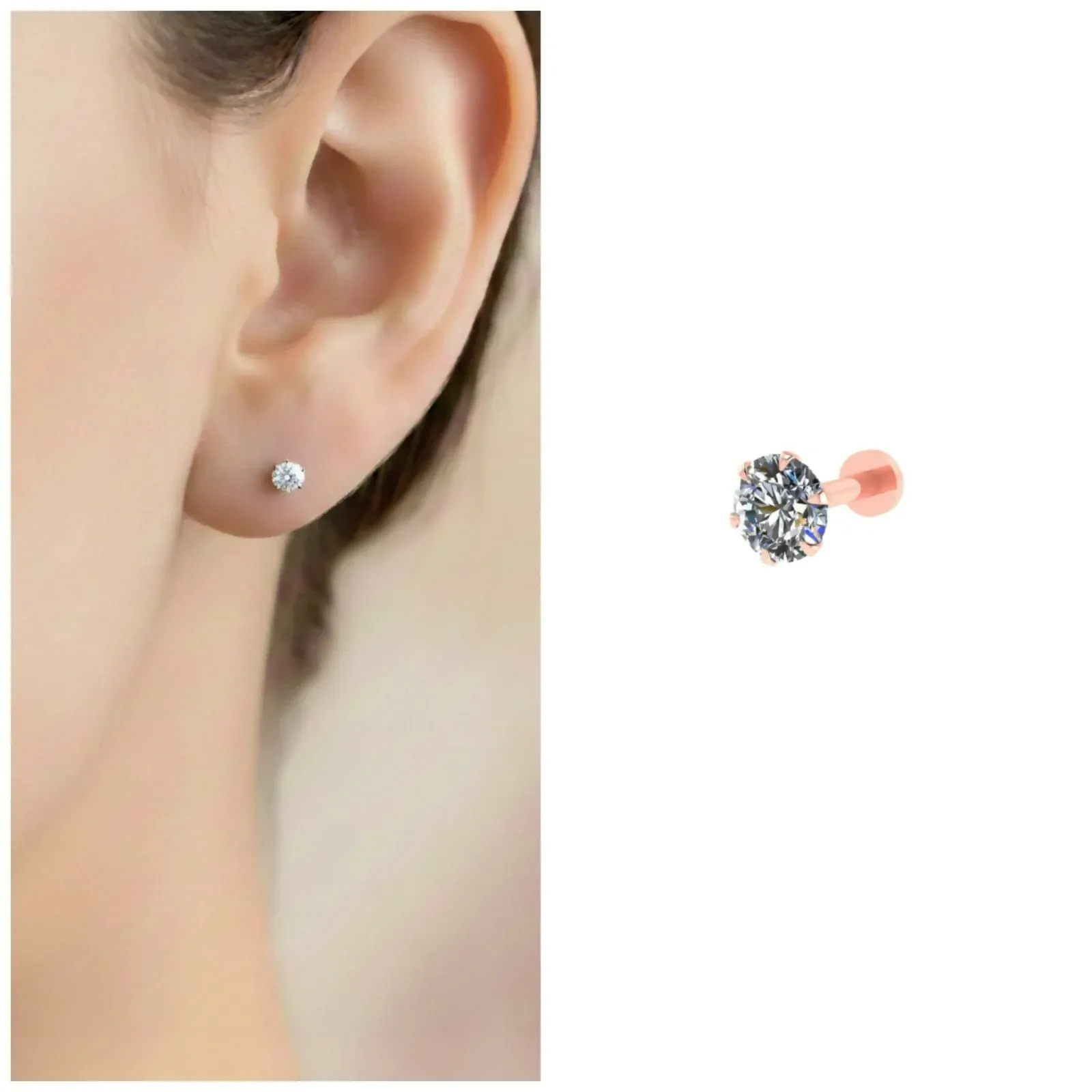 Premium Rose Gold Labret Stud – Elegant AD Flat Back Earring - Buy Online at Alikart