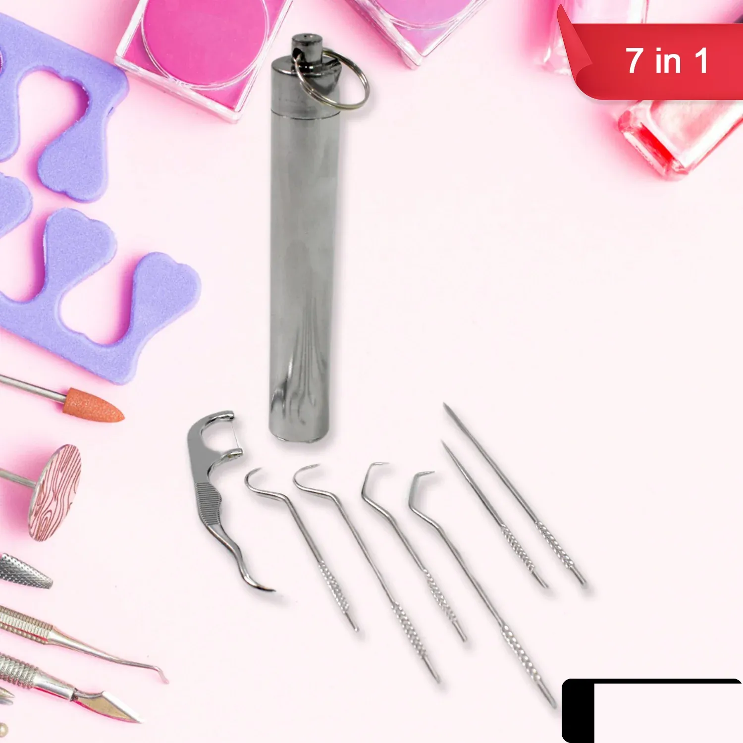Stainless Steel Toothpick Set – 7-in-1 Portable Dental Kit | AuriGlam - Detailed Feature View 5