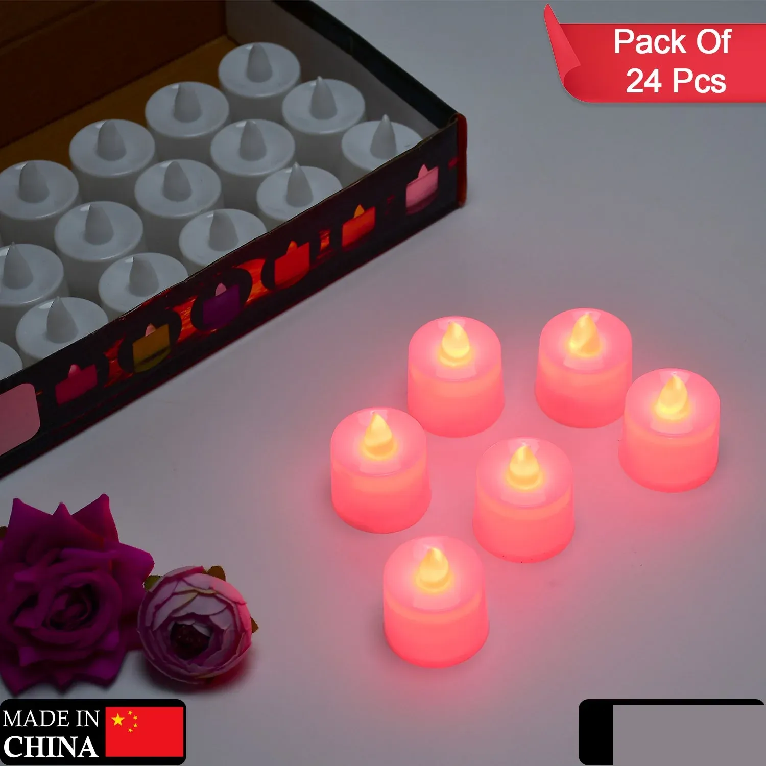 Red LED Flameless Tealight Candles – Safe & Smokeless Ambiance - Detailed Feature View 1