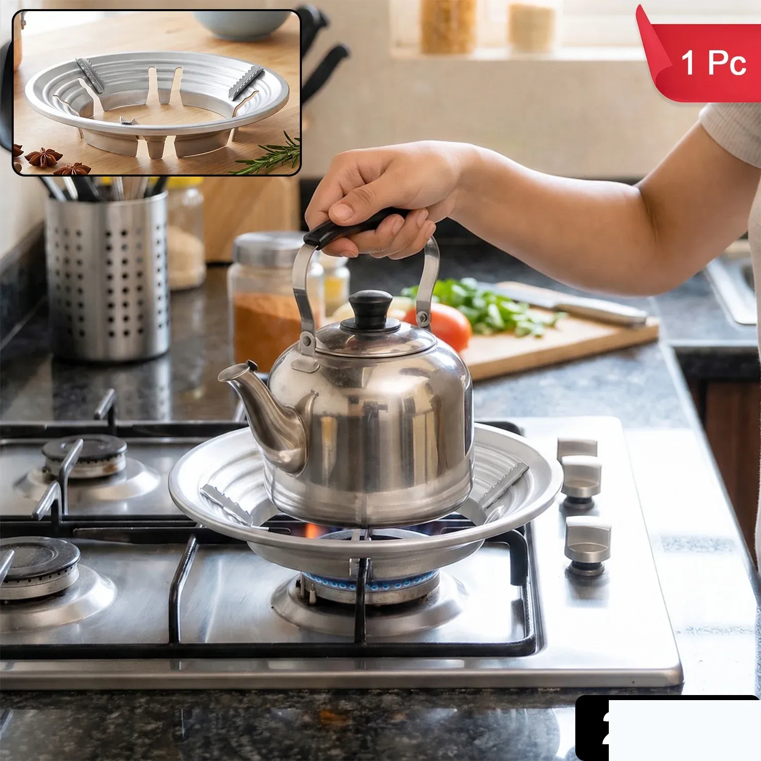 Gas Stove Burner Stand, Stainless Steel Wok Support Ring and Trivet (1 Pc) - Detailed Feature View 1
