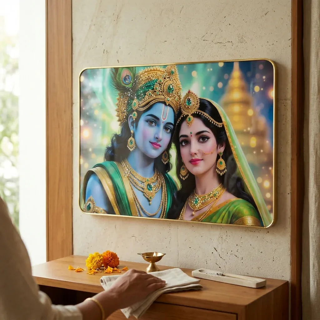 Radha Krishna Acrylic Photo Frame – Elegant Wall Decor for Temples - Detailed Feature View 1