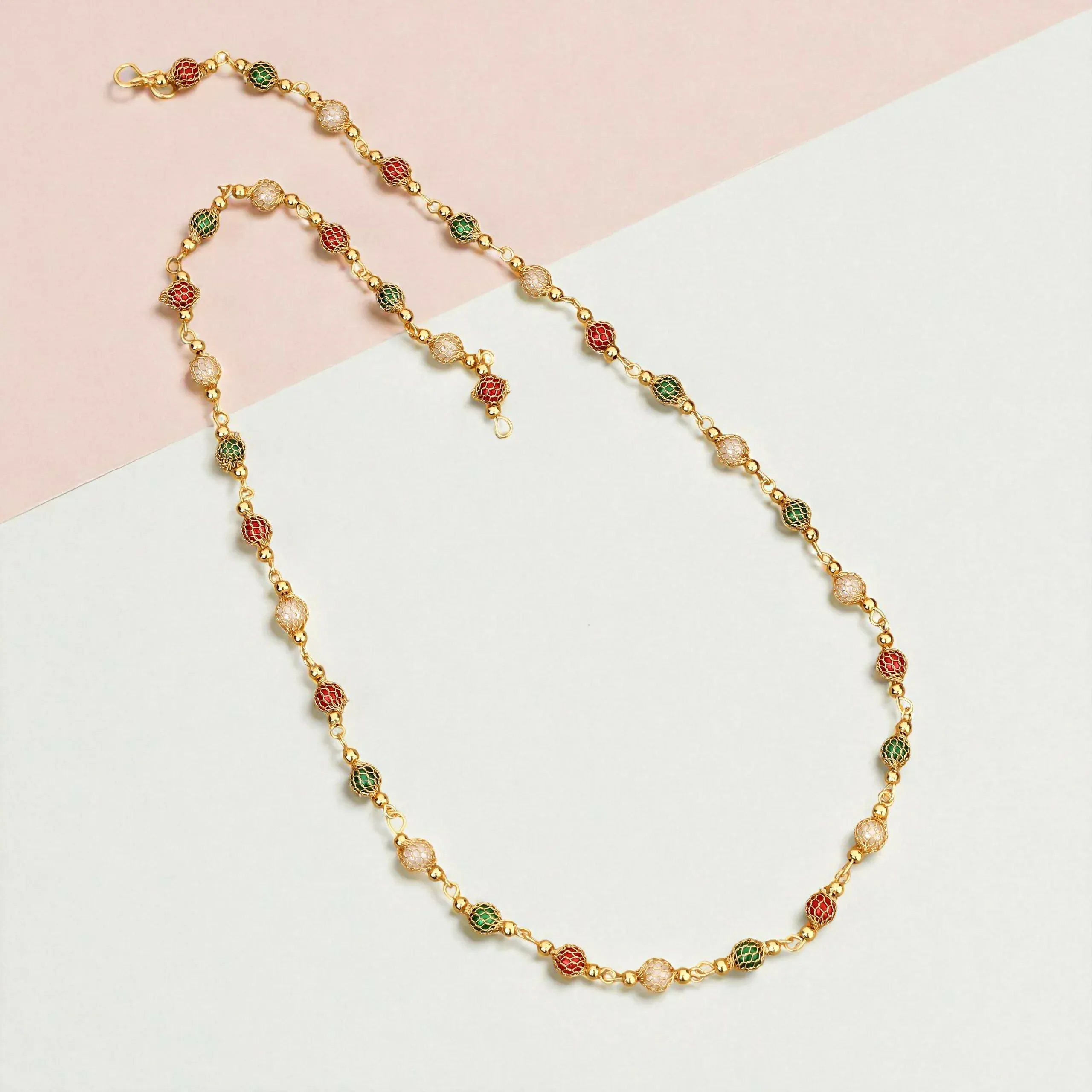 Gold-Toned Pave AD Tassel Mala – Elegant Choker Necklace - Detailed Feature View 1