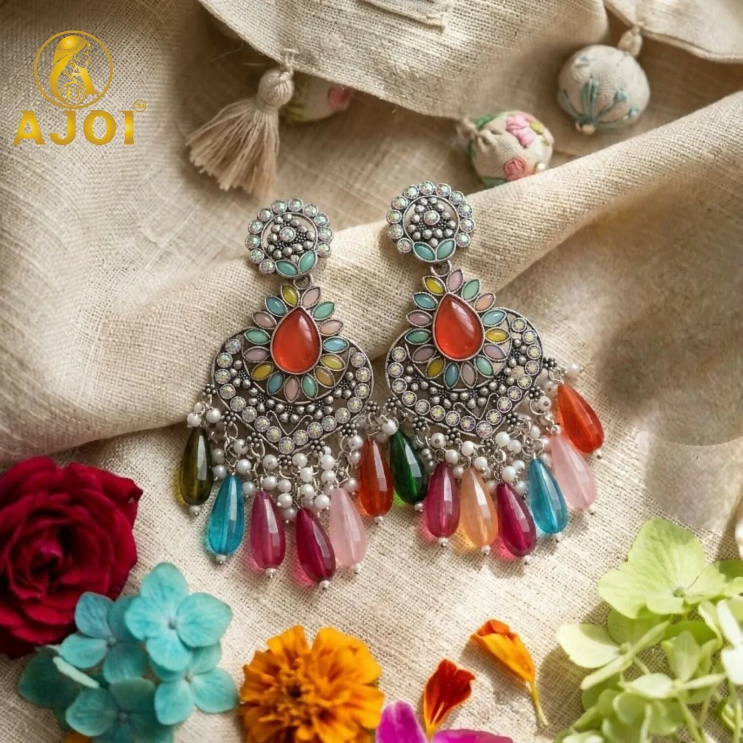 Oxidized Teardrop Earrings – Unique traditional style for festive occasions - Detailed Feature View 2
