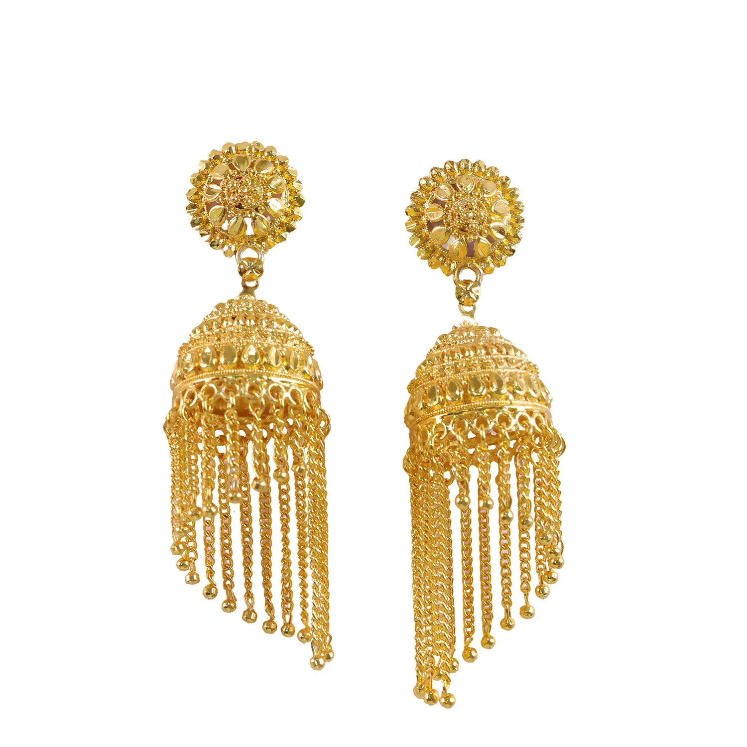 Traditional Gold Tone Jhumka Earrings – Elegant Festive Style - Detailed Feature View 4
