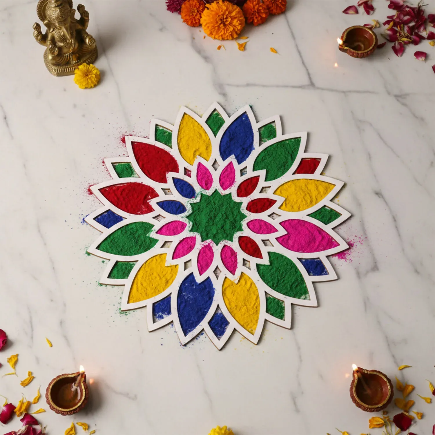 Sun Mandala Rangoli Stencil – 12-Inch Reusable Diwali Decor - Detailed Feature View 1