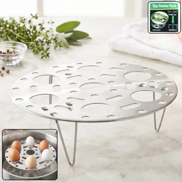 Stainless Steel Round Egg Steamer Rack Folding Trivet Stand for Pot (1 Pc)