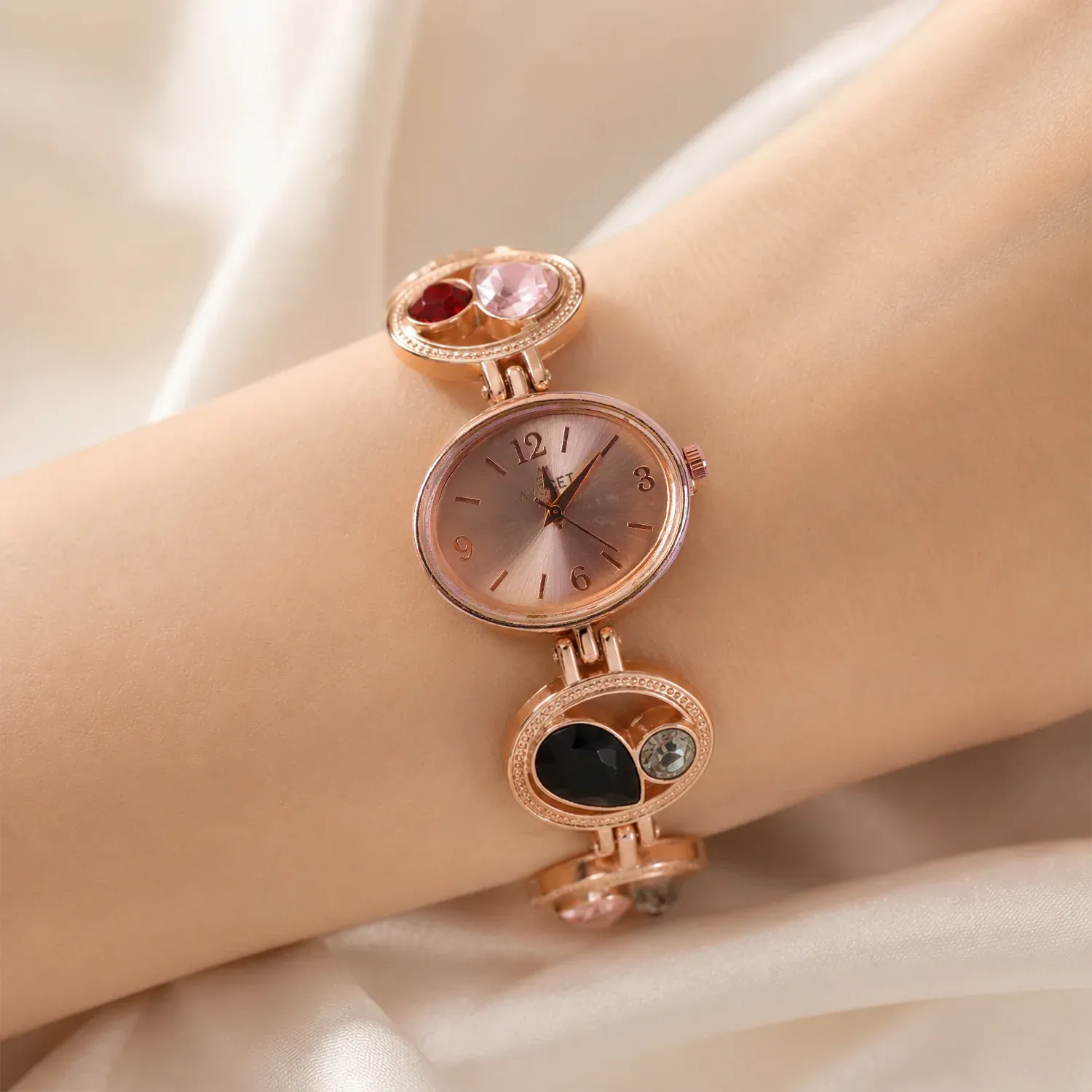 Rose Gold Bracelet Watch – Women's Analog with Crystal Stones - Detailed Feature View 1