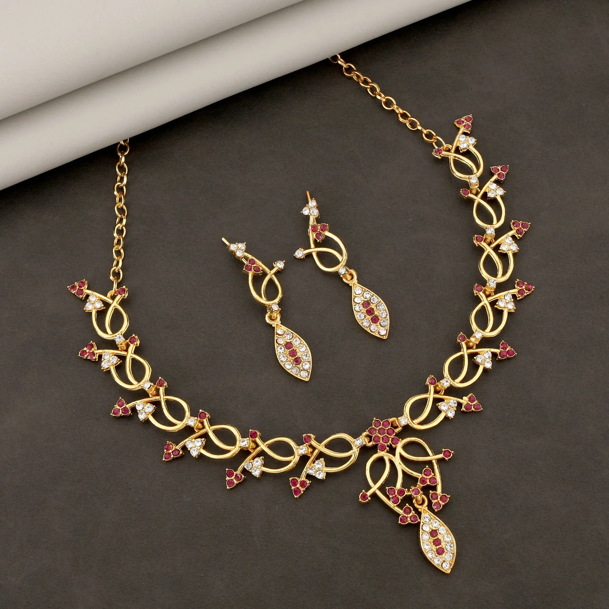 Premium Emerald Choker Necklace Set – Rustic Gold Pink Thread - Buy Online at Alikart