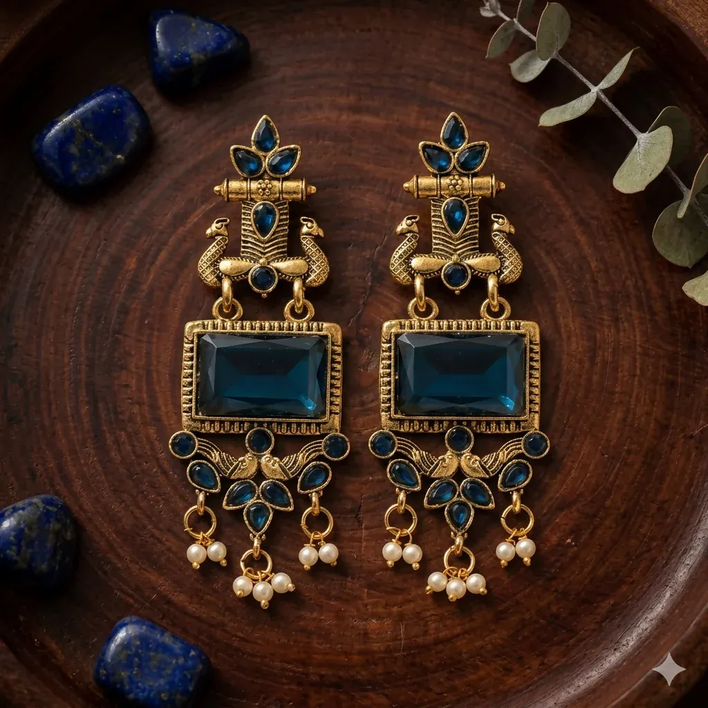 Premium Traditional Antique Peacock Earrings – Timeless Ethnic Style - Buy Online at Alikart