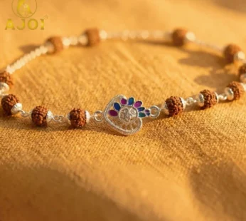 Premium Rudraksha Shiv Feather Rakhi Bracelet for Men Spiritual Ethnic Design Gift