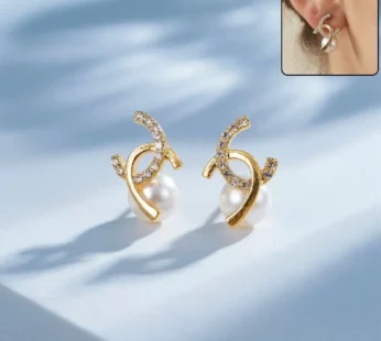 Pearl Huggie Hoop Earrings – Elegant Rose Tinted Korean Style