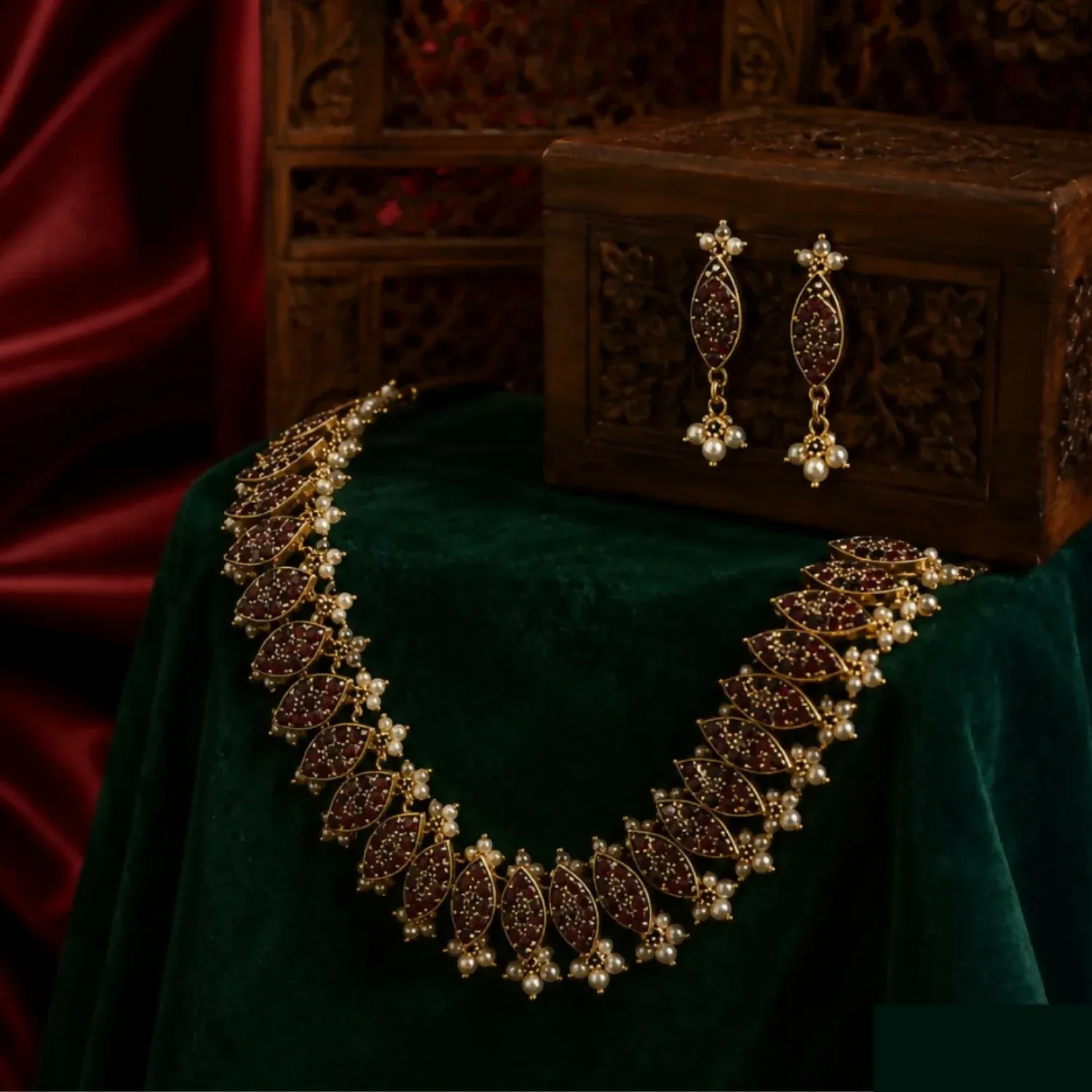 Premium Semi Precious Stone Necklace Set with Earrings Traditional Ethnic Jewellery & Gift - Buy Online at Alikart