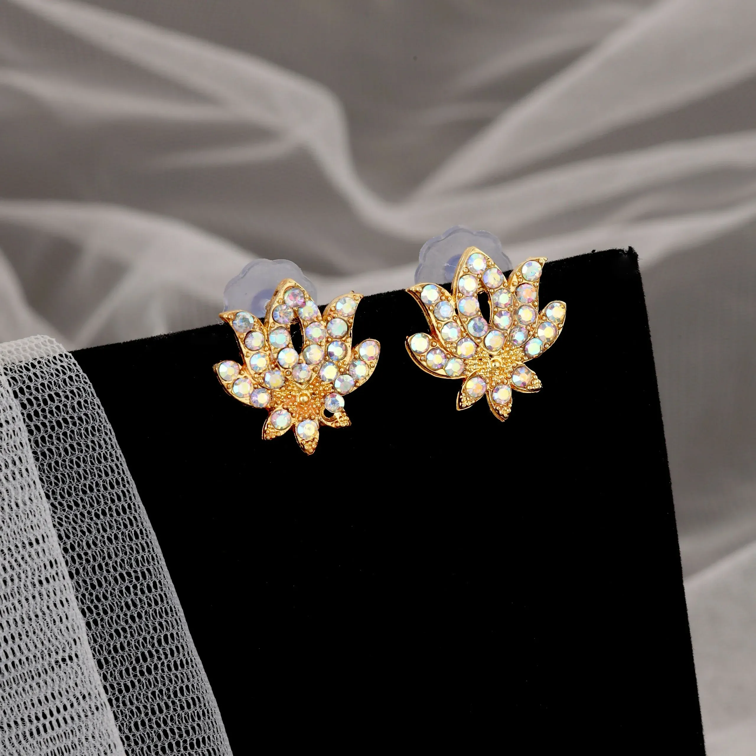 Lotus Necklace Set – Grand Gold-Toned American Diamond Jewellery - Detailed Feature View 1