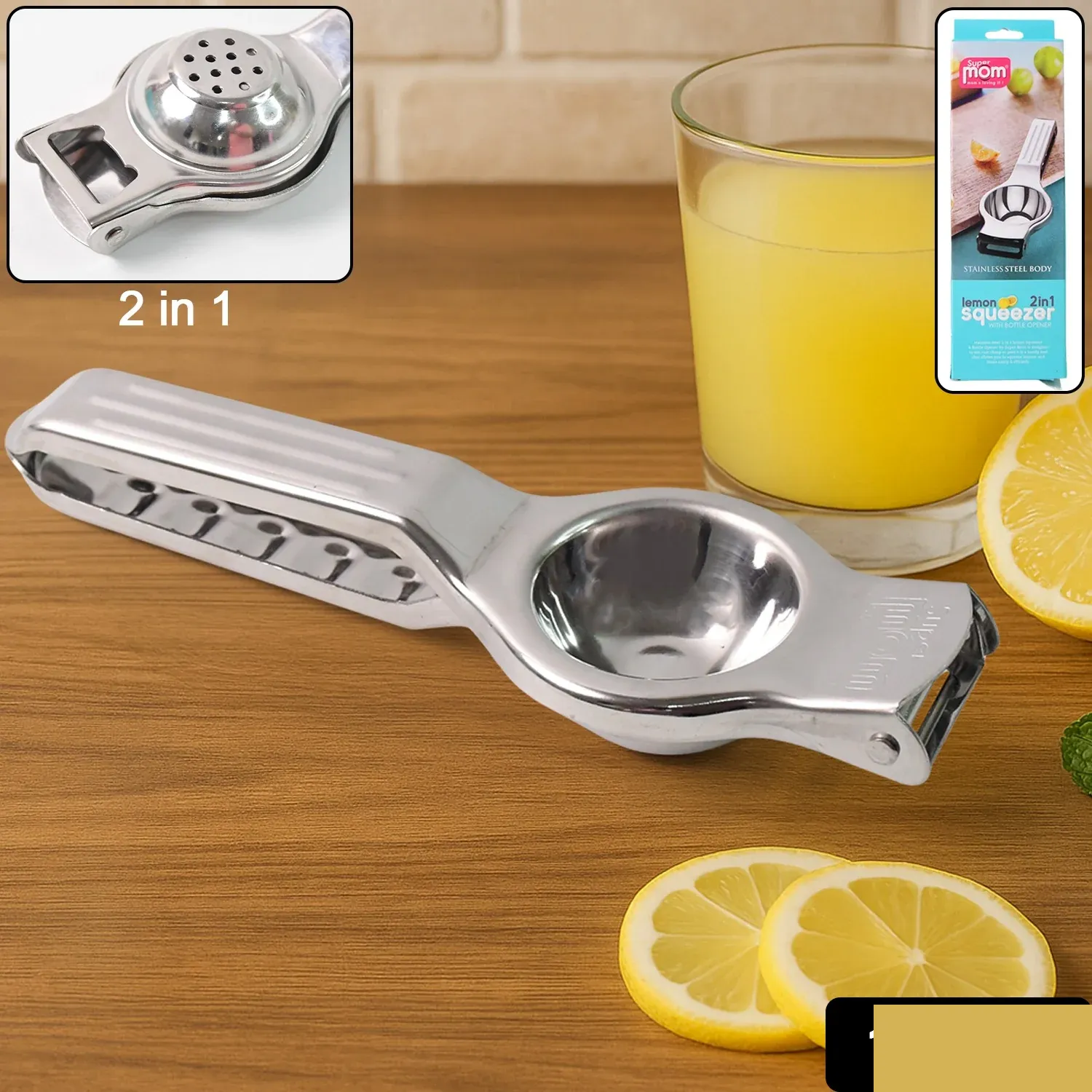 Stainless Steel Lemon Squeezer – 2-in-1 Juicer with Bottle Opener - Detailed Feature View 1