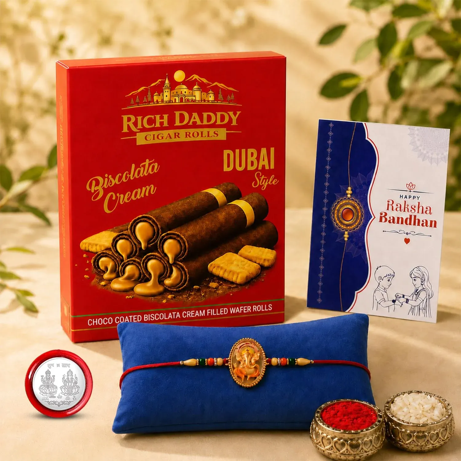 Premium Ganesha Multicolor Rakhi – Biscolata Cream Wafer Roll Gift Combo Gift Set (Pack of 5) For Raksha Bandhan - Buy Online at Alikart