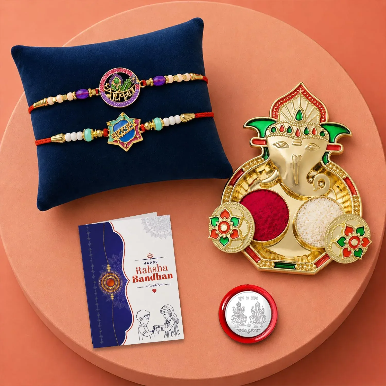 Premium Multicolor Bracelet Rakhi – Shri Ganesh Pooja Thali | Raksha Bandhan Combo for Bhai - Buy Online at Alikart