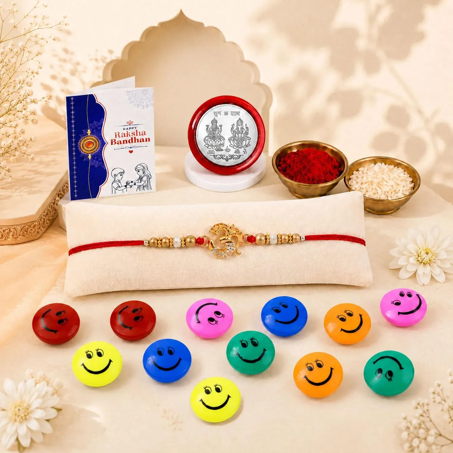 Premium OM Multicolor Rakhi – 12pc Decorative Magnets Gift Combo for Bhai Set (Pack of 5) For Raksha Bandhan - Buy Online at Alikart