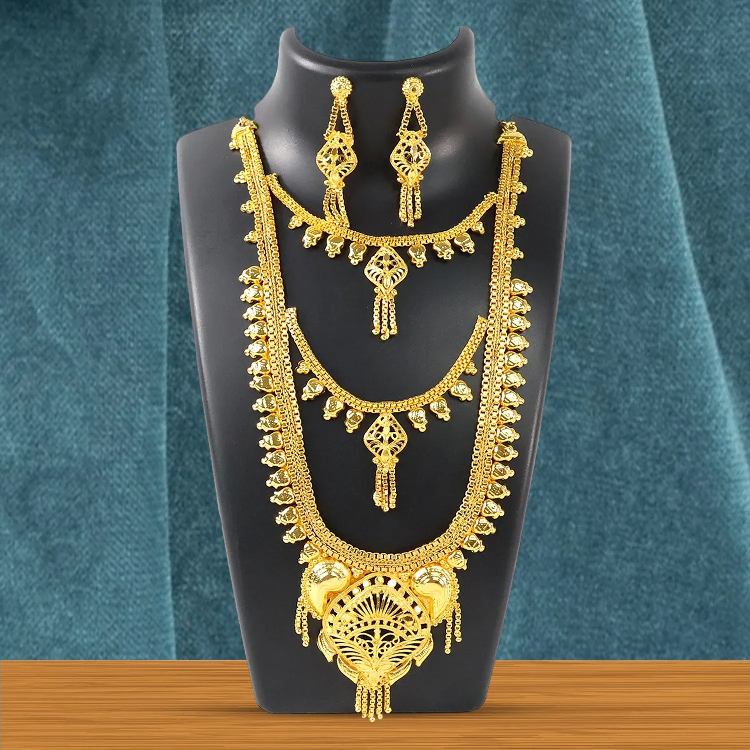 Premium Brass Gold Rani Haar Necklace Set – Elegant Traditional Jewellery - Buy Online at Alikart