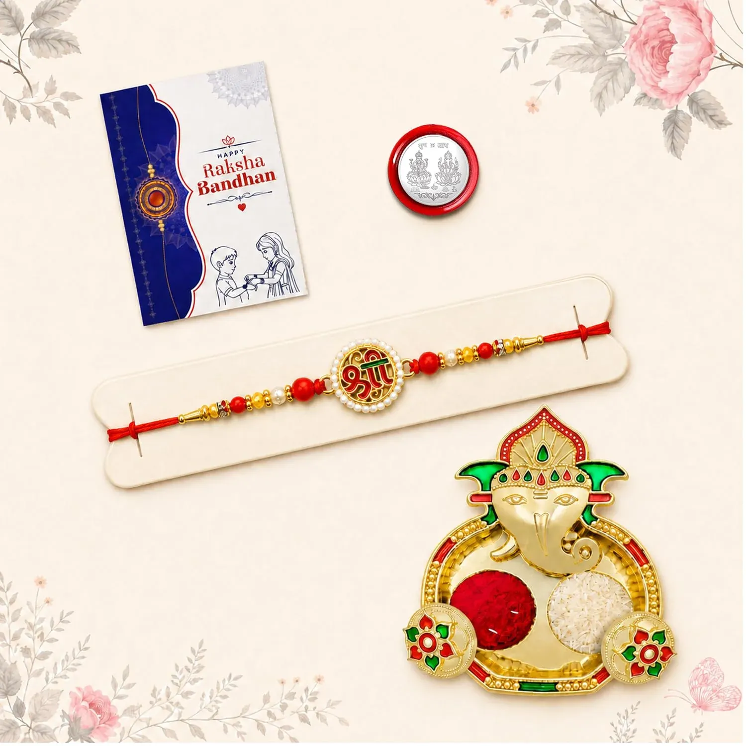 Premium Multicolor Shree Bracelet Rakhi with Shri Ganesh Pooja Thali – Raksha Bandhan Combo - Buy Online at Alikart