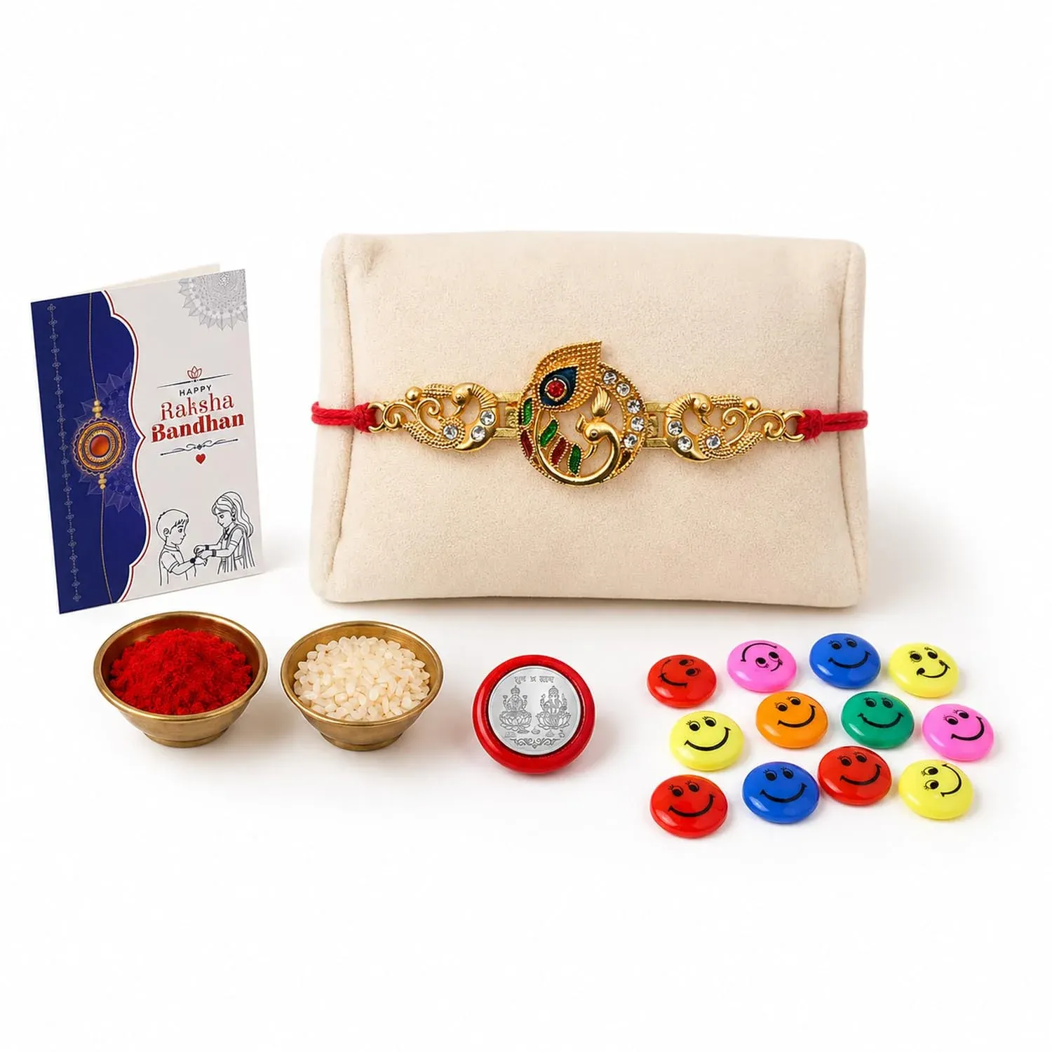Peacock Multicolor Rakhi with Decorative Magnets – Raksha Bandhan Gift Combo for - Detailed Feature View 1