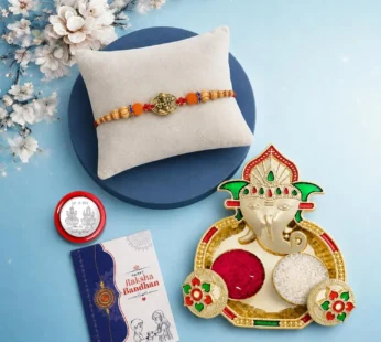 Multicolor Ganesha Bracelet Rakhi with Shri Ganesh Pooja Thali – Raksha Bandhan Combo