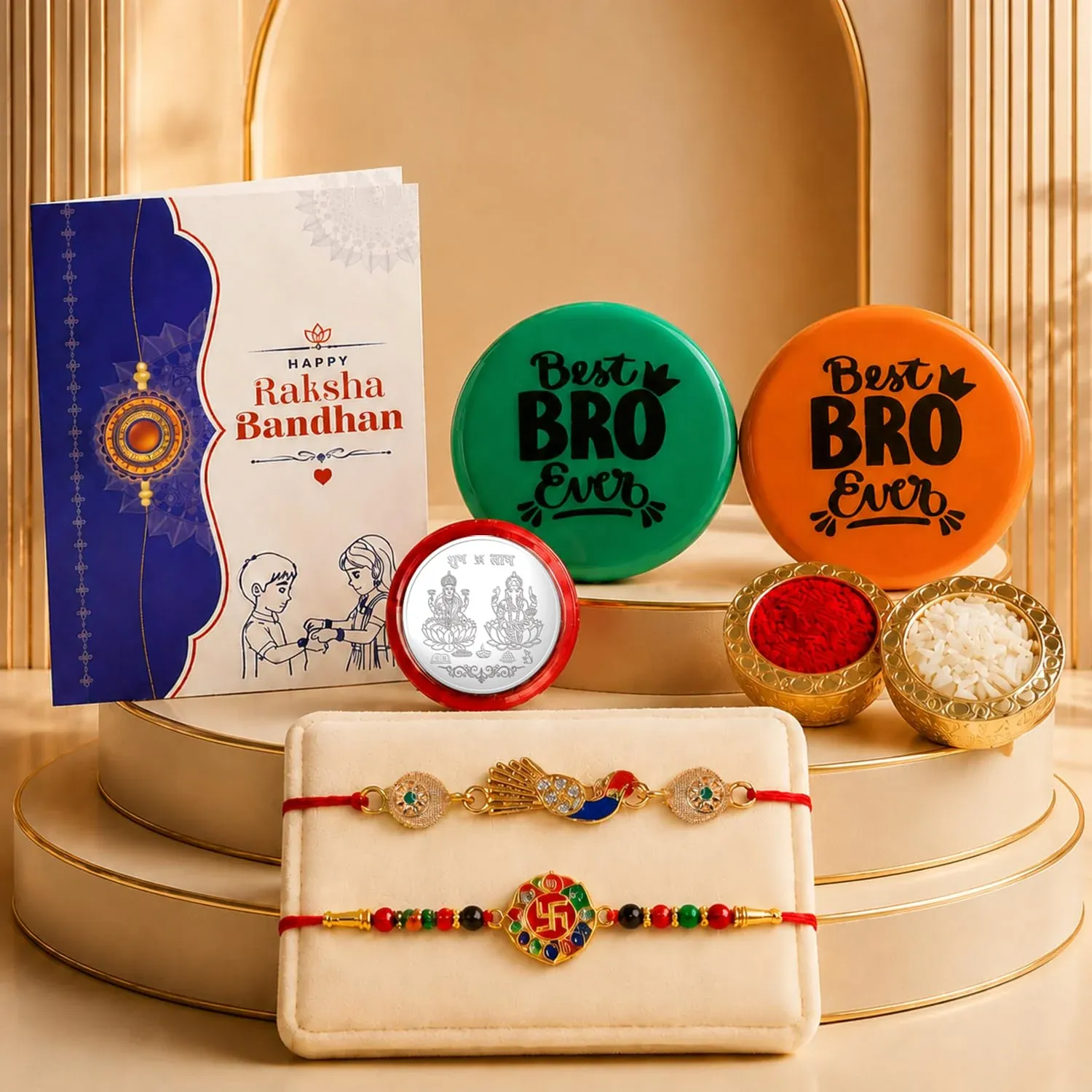 Premium Peacock,Swastika Charm Multicolor Rakhi & Decorative Magnets – Raksha Bandhan Combo - Buy Online at Alikart