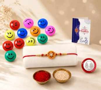 Round Multicolor Rakhi with Decorative Magnets – Raksha Bandhan Gift Combo for Brothe