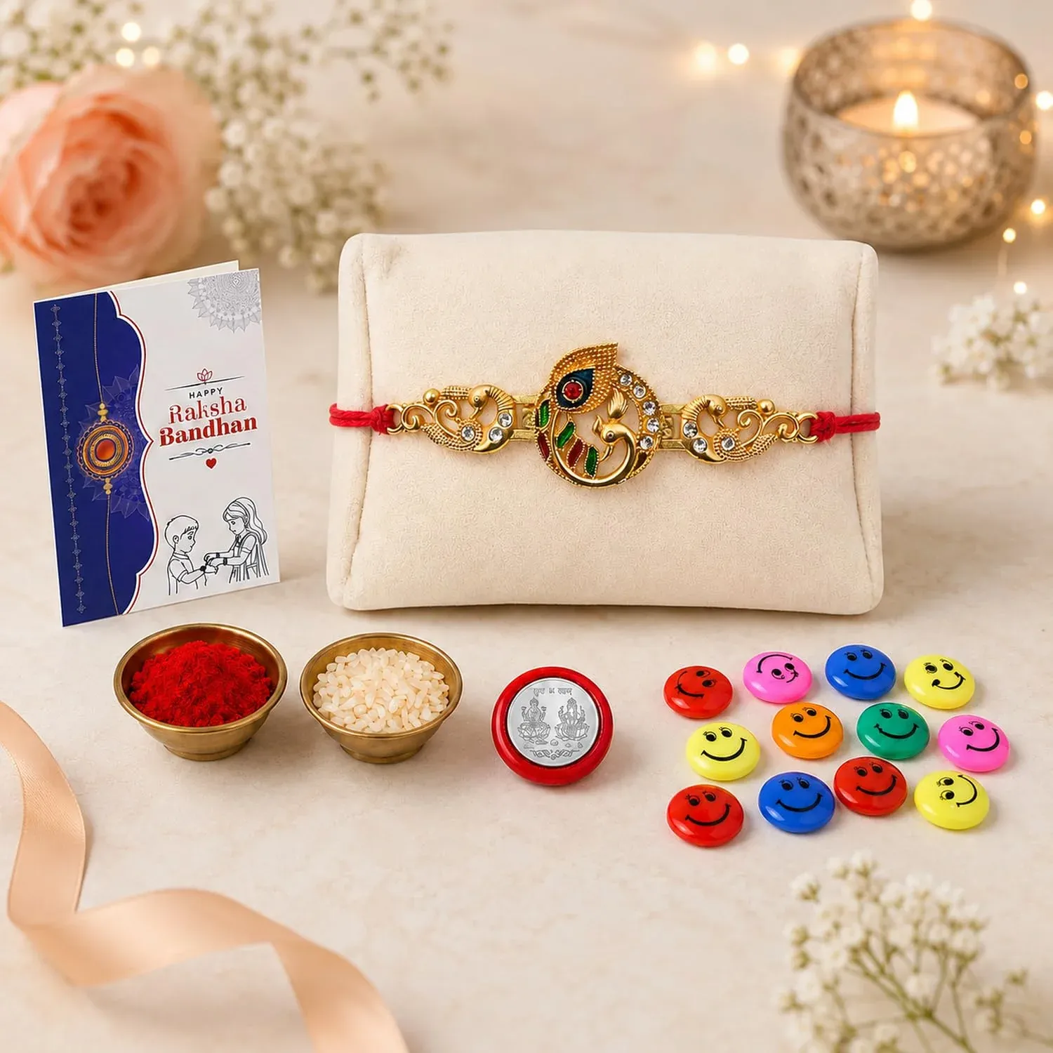 Premium Peacock Multicolor Rakhi with Decorative Magnets – Raksha Bandhan Gift Combo for - Buy Online at Alikart