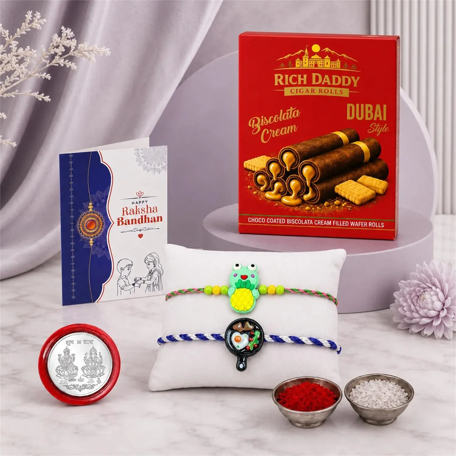 Premium Frying Pan Charm Multicolor Rakhi – Biscolata Cream Wafer Roll Gift Combo (Pack of 6) For Raksha Bandhan - Buy Online at Alikart