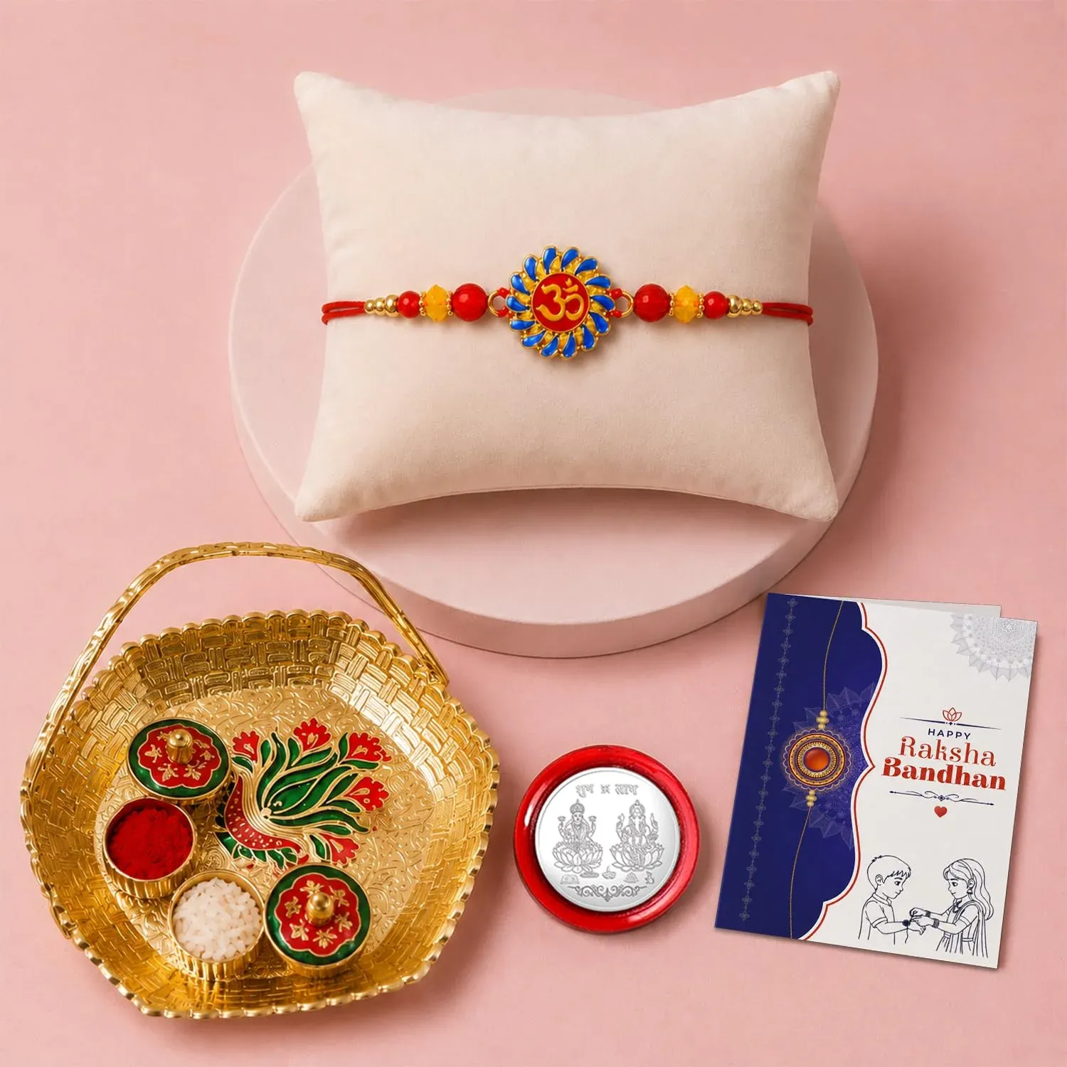Premium Multicolor Om Bracelet Rakhi with Basket-Topli Thali | Raksha Bandhan Gift Combo - Buy Online at Alikart
