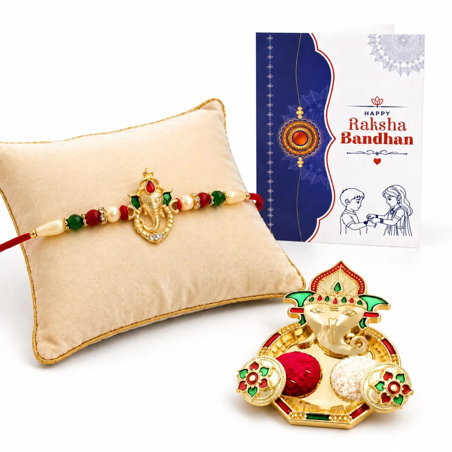 Multicolor Ganesha Rakhi & Shri Ganesh Pooja Thali – Gift Hamper Gift Set (Pack of 5) For Raksha Bandhan - Detailed Feature View 4