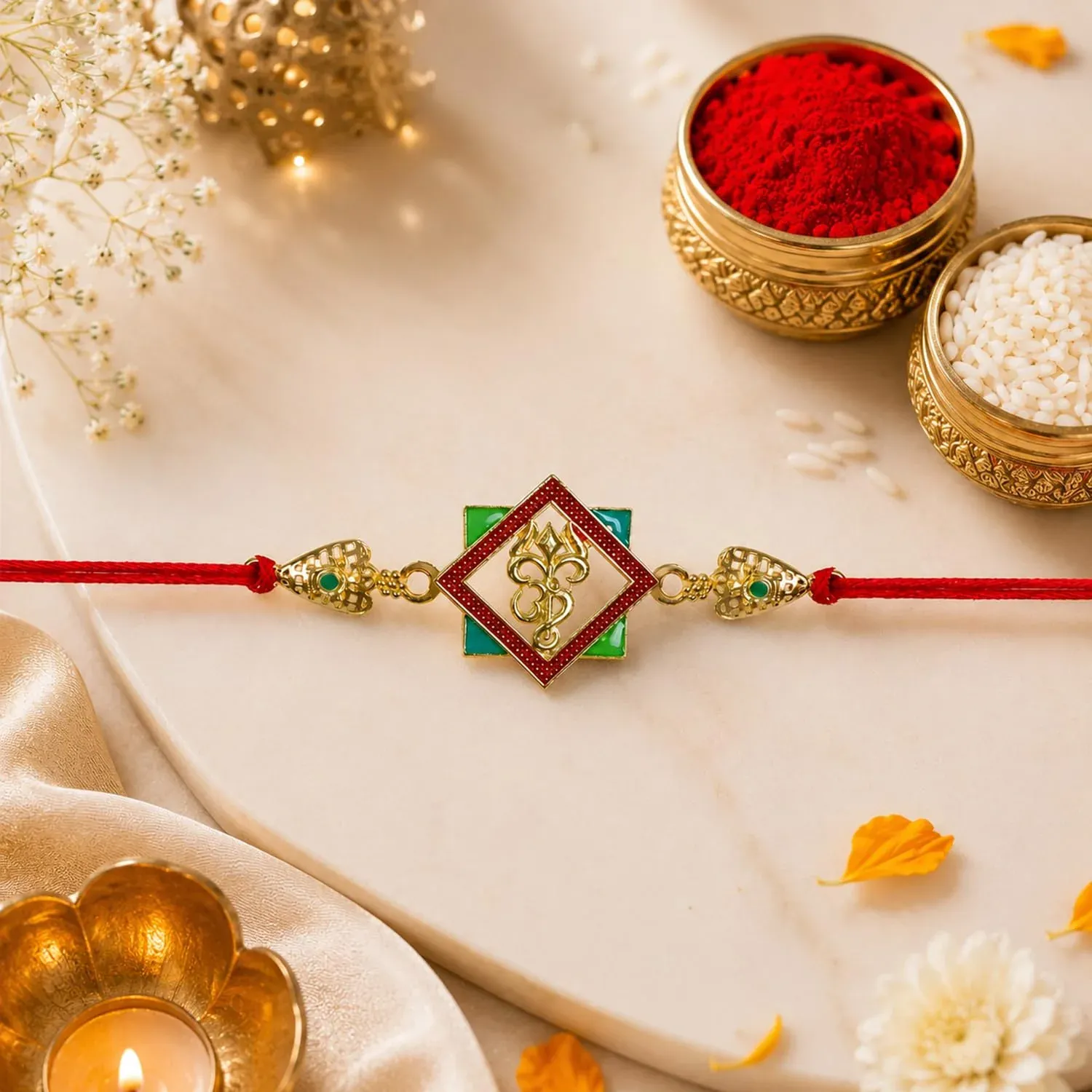 Rakhi with Chocolate for Brother (Set of 7) – Ice Cream Om Square Shape Gift Combo - Detailed Feature View 5