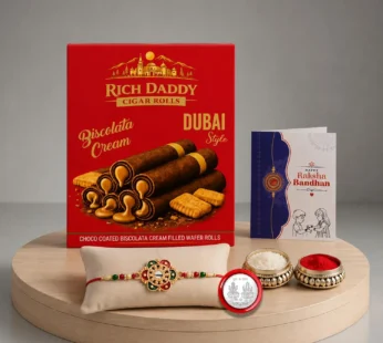Flower Multicolor Rakhi – Biscolata Cream Wafer Roll Gift Combo Gift Set (Pack of 5) For Raksha Bandhan