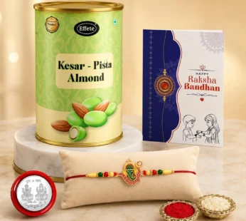 Ganesha Multicolor Rakhi – Kesar-Pista Almond Raksha Bandhan Gift Combo (Pack of 5)