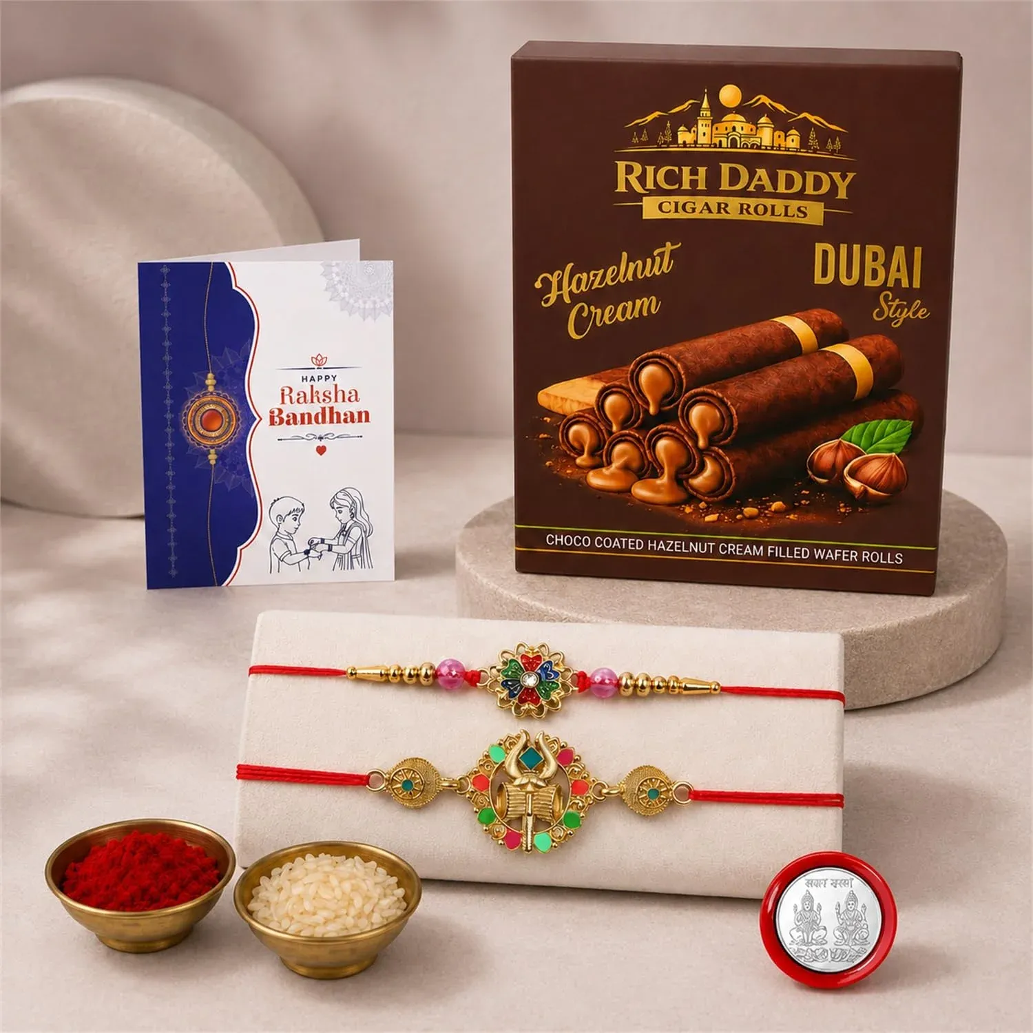 Premium Floral Charm Multicolor Rakhi – Hazelnut Cream Wafer Roll Gift Combo (Pack of 6) For Raksha Bandhan - Buy Online at Alikart