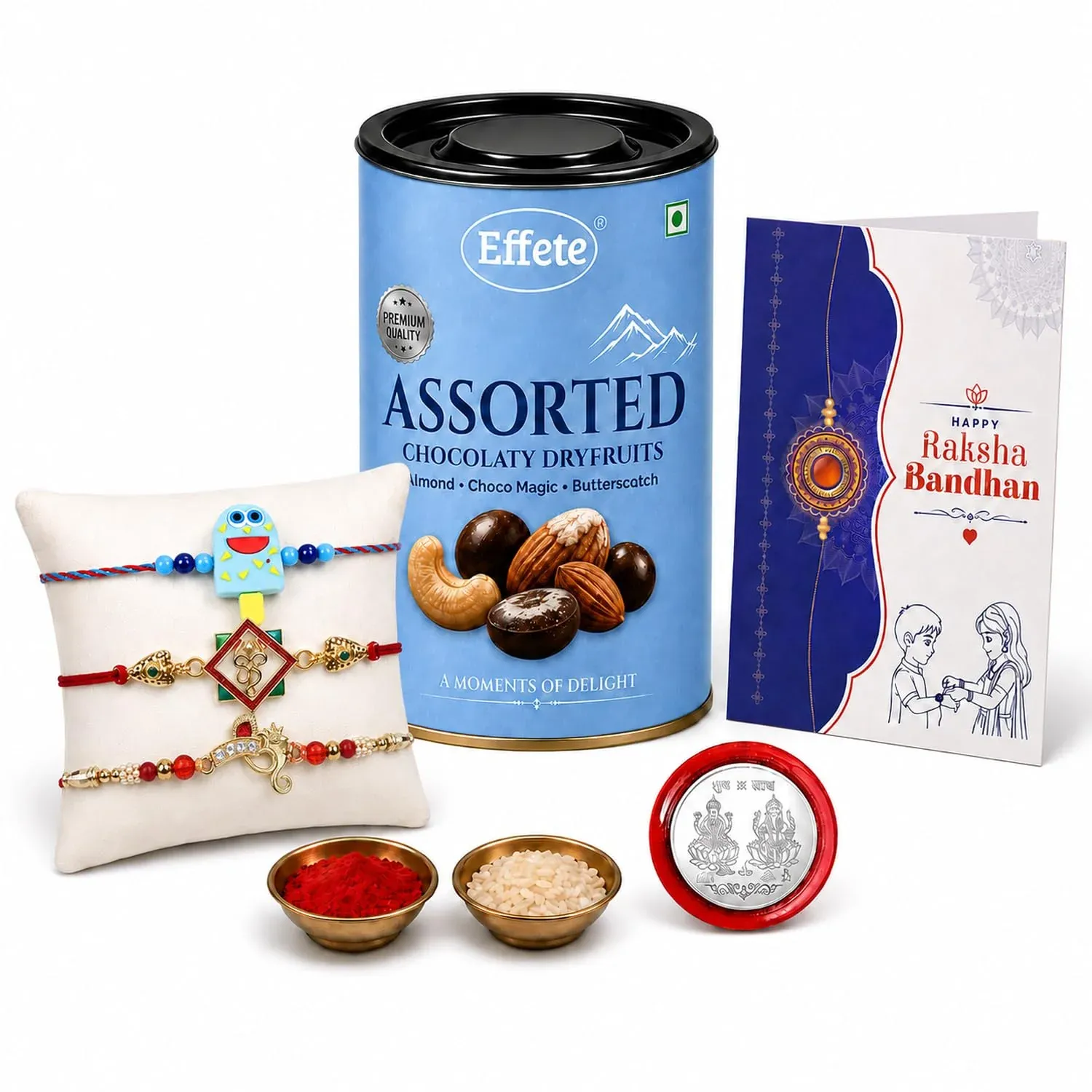 Rakhi with Chocolate for Brother (Set of 7) – Ice Cream Om Square Shape Gift Combo - Detailed Feature View 1