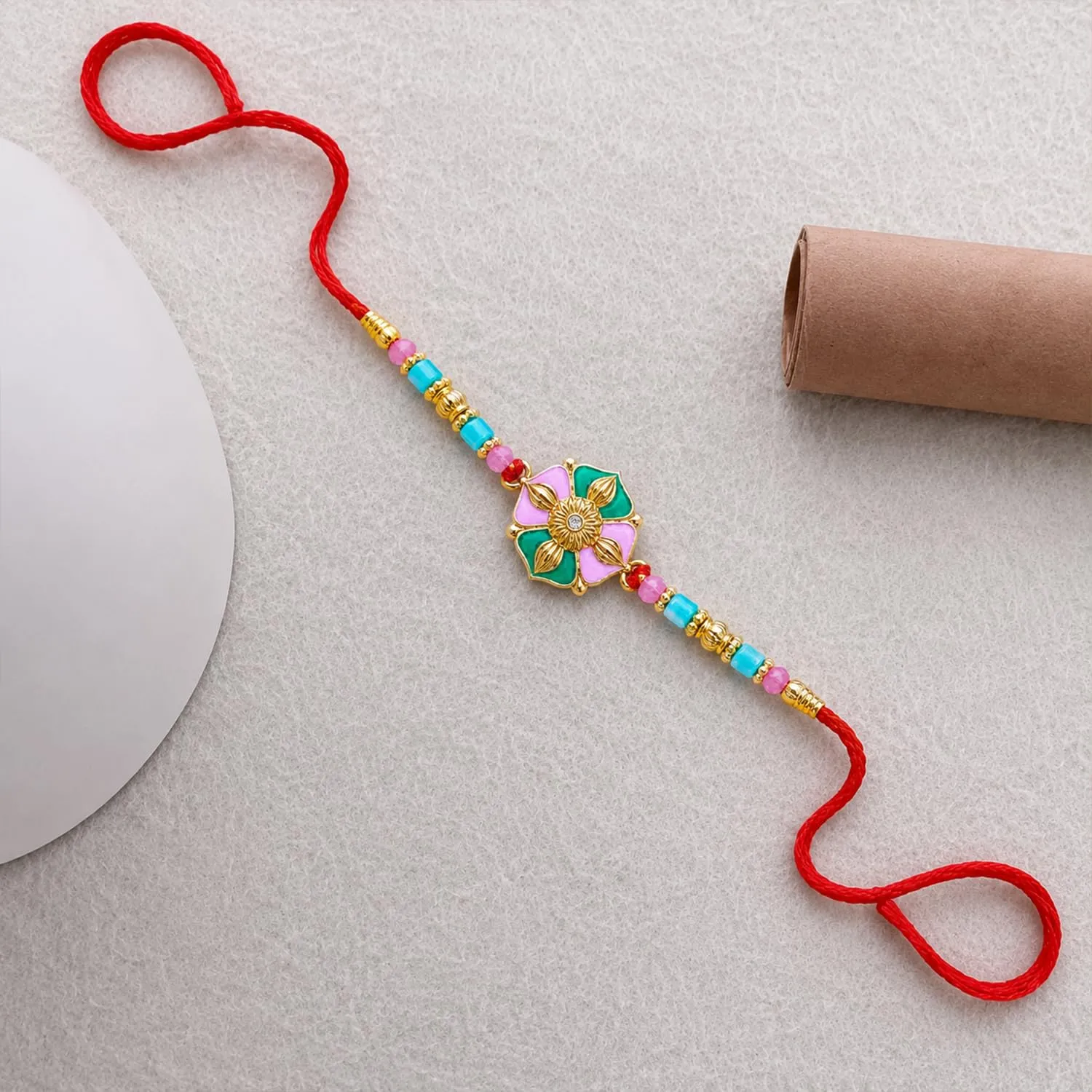 Multicolor Bracelet Rakhi – Basket-Topli Pooja Thali | Raksha Bandhan Combo for Bhai - Detailed Feature View 6