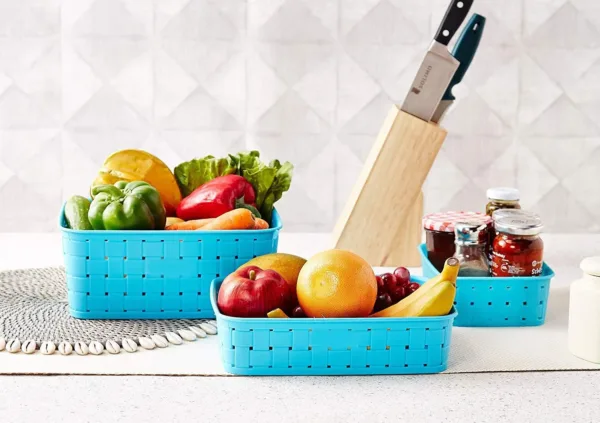 Storage Baskets Set – Food-Grade Plastic, Sky Blue | Organivo